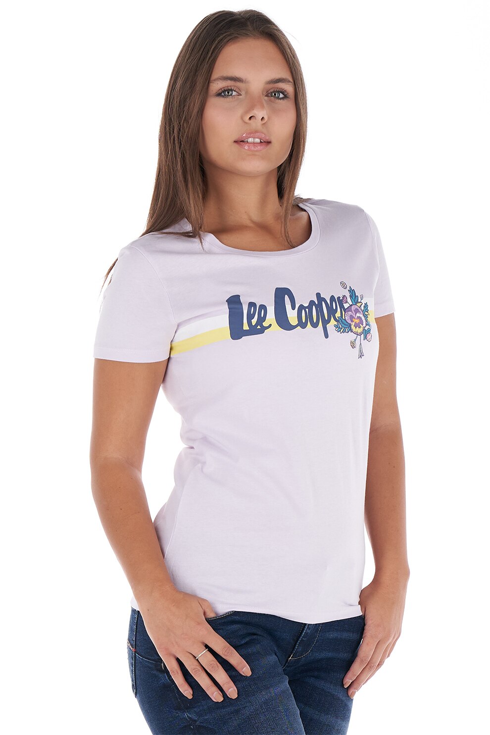 Lee Cooper, Tricou cu decolteu la baza gatului si imprimeu logo, Lila