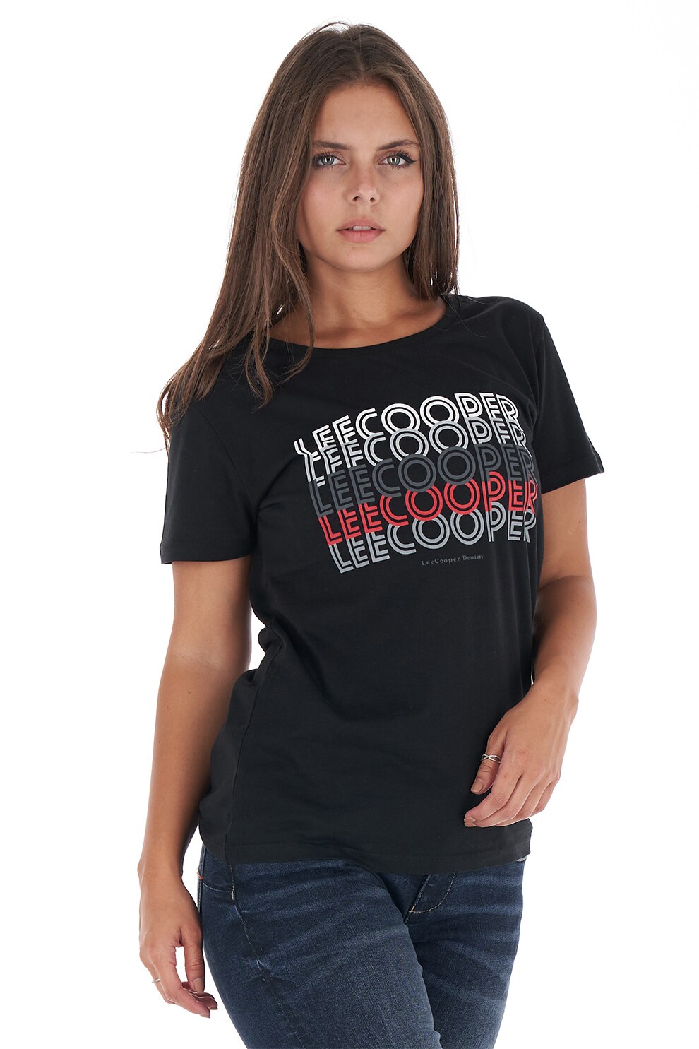 Lee Cooper, Tricou de bumbac cu imprimeu logo, Negru