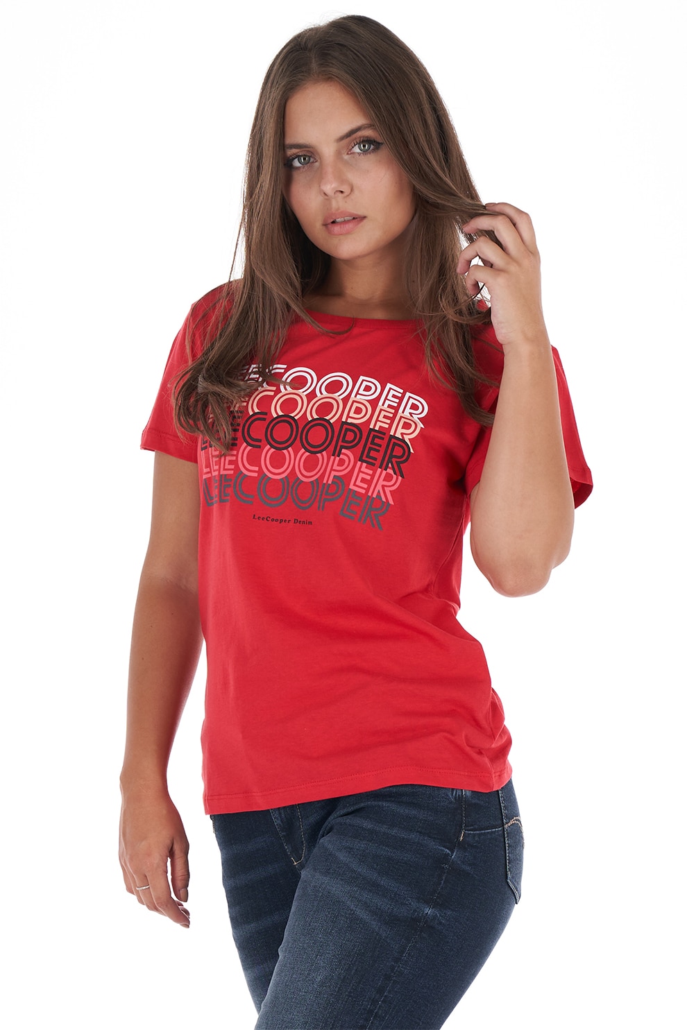 Lee Cooper, Tricou de bumbac cu imprimeu logo, Rosu