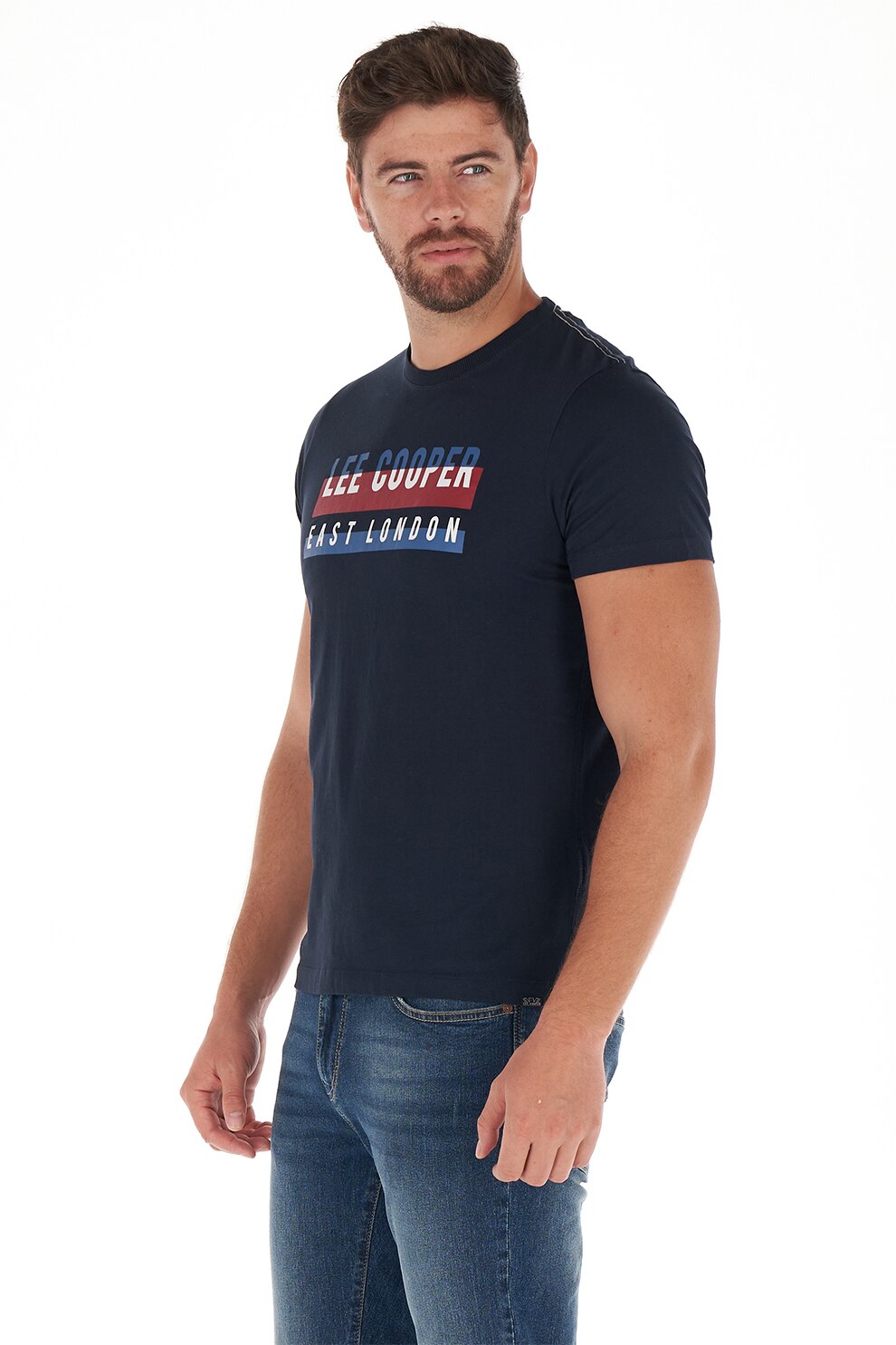 Lee Cooper, Tricou de bumbac cu imprimeu logo, Bleumarin
