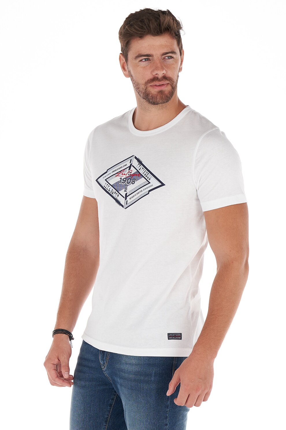 Lee Cooper, Tricou cu imprimeu logo, Alb/Bleumarin