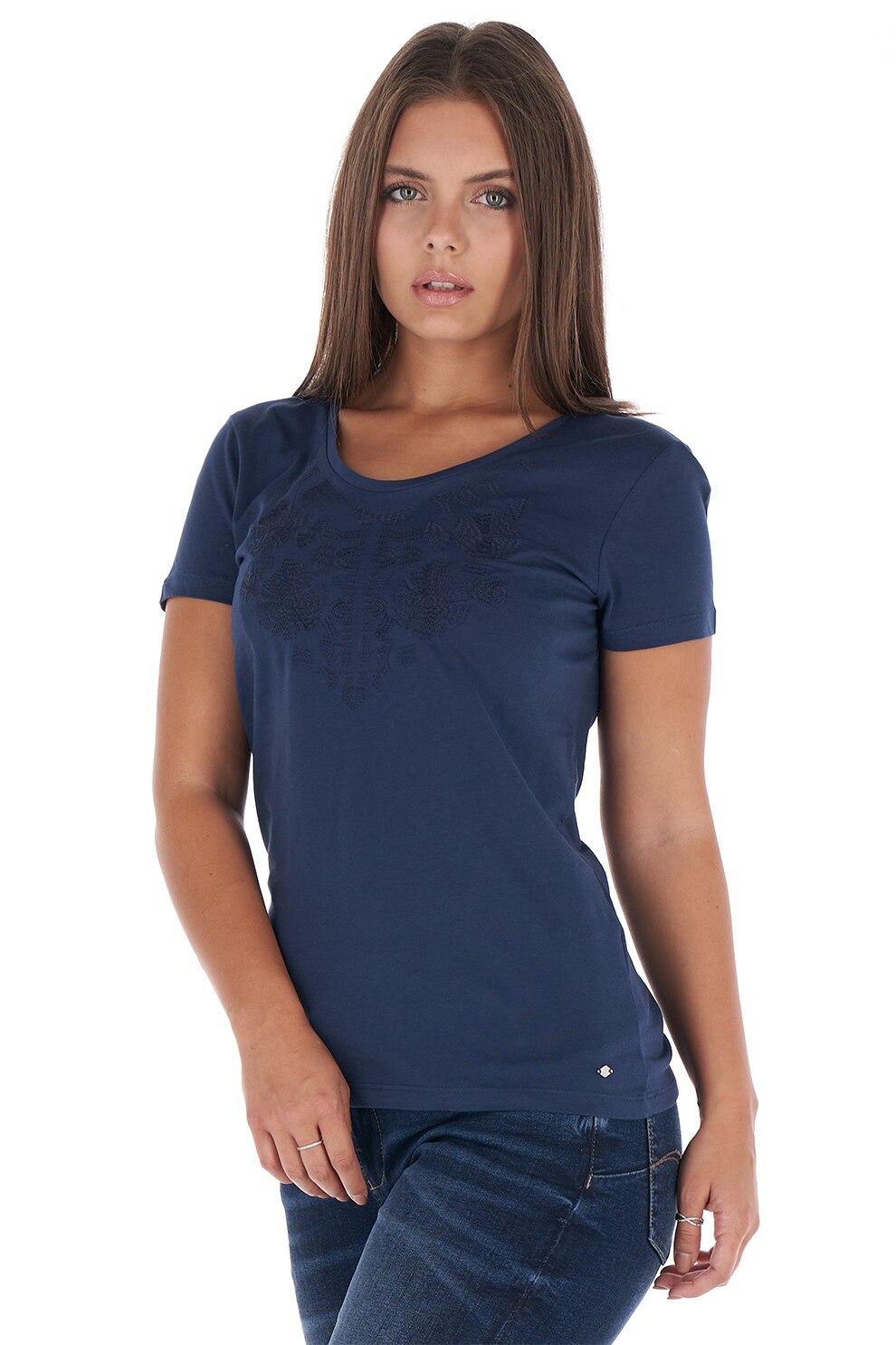 Lee Cooper, Tricou de bumbac cu broderii, Bleumarin