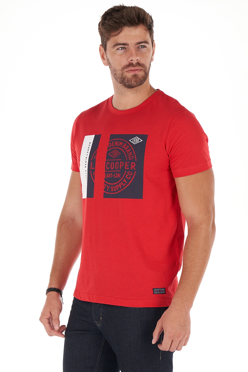 Lee Cooper, Tricou de bumbac cu imprimeu logo si grafic, Rosu