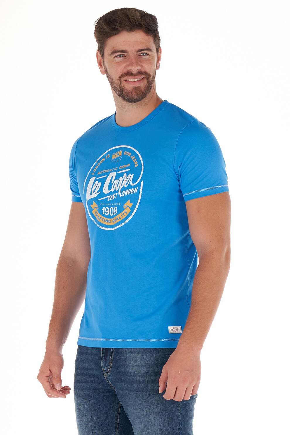 Lee Cooper, Tricou de bumbac cu imprimeu logo, Albastru