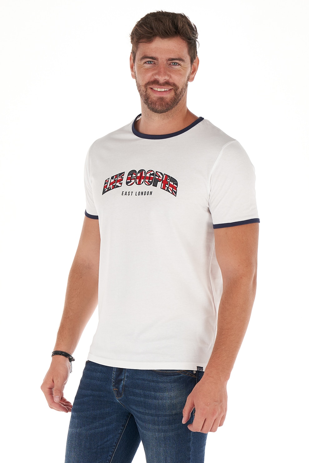 Lee Cooper, Tricou cu imprimeu logo, Alb/Bleumarin