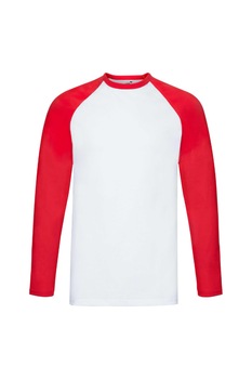 Tricou cu Maneca lunga Fruit of the Loom Baseball, Bumbac, Alb/Rosu, Alb/Rosu Tricou cu Maneca lunga Fruit of the Loom Baseball, Bumbac, Alb/Rosu, Alb/Rosu