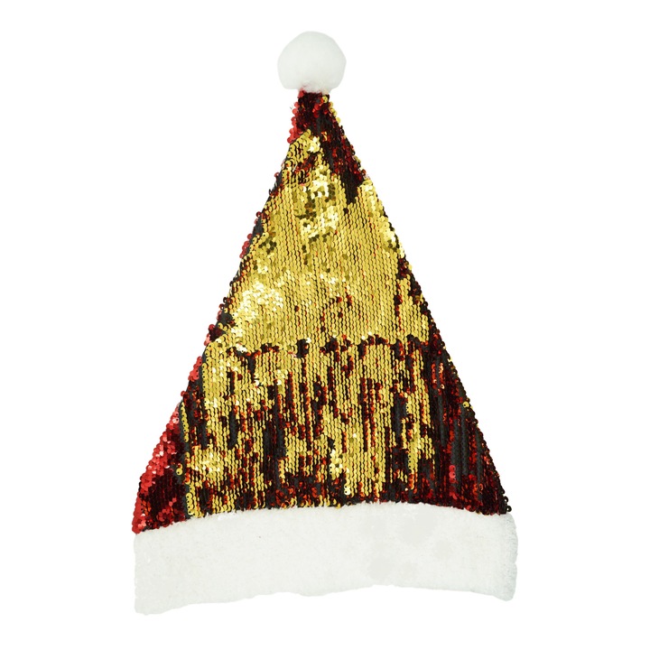 Коледна шапка Flippy с ресни, универсален размер, червен/златист, текстил