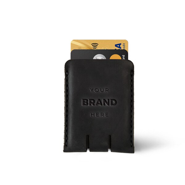 Portofel Din Piele Neagra, Zuriell Push Card Holder, 70 x 93 x 6 mm, Personalizat, Cusut Manual