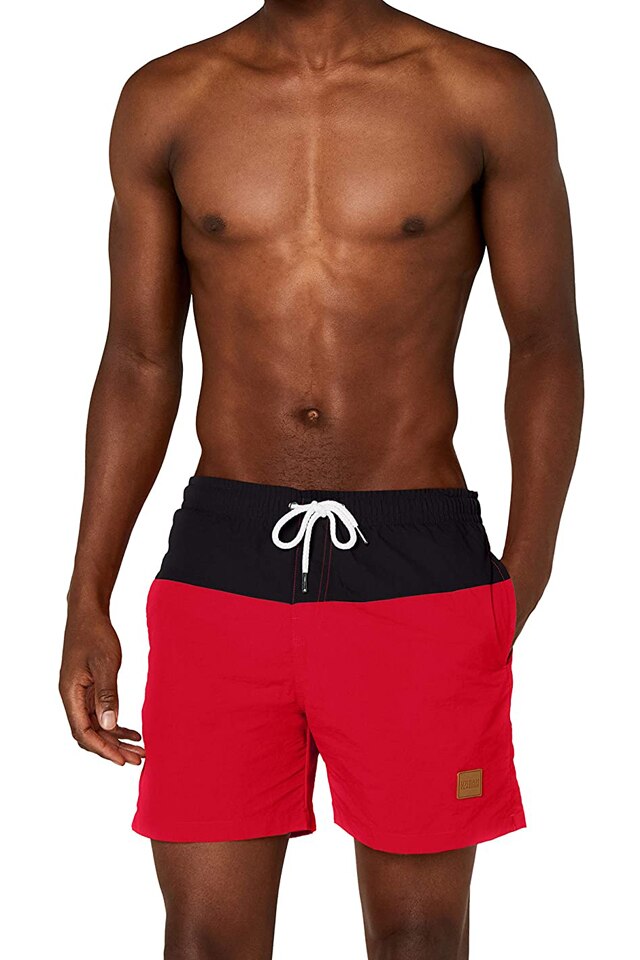 Pantaloni scurti de baie Urban Classics, negru/rosu, L
