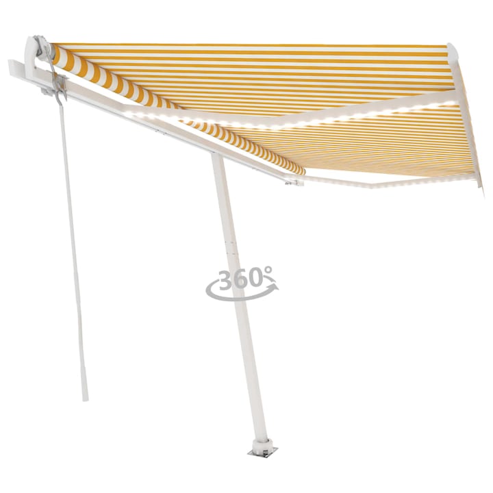 vidaXL sárga-fehér -szélérzékelős és LED-es napellenző 450 x 350 cm