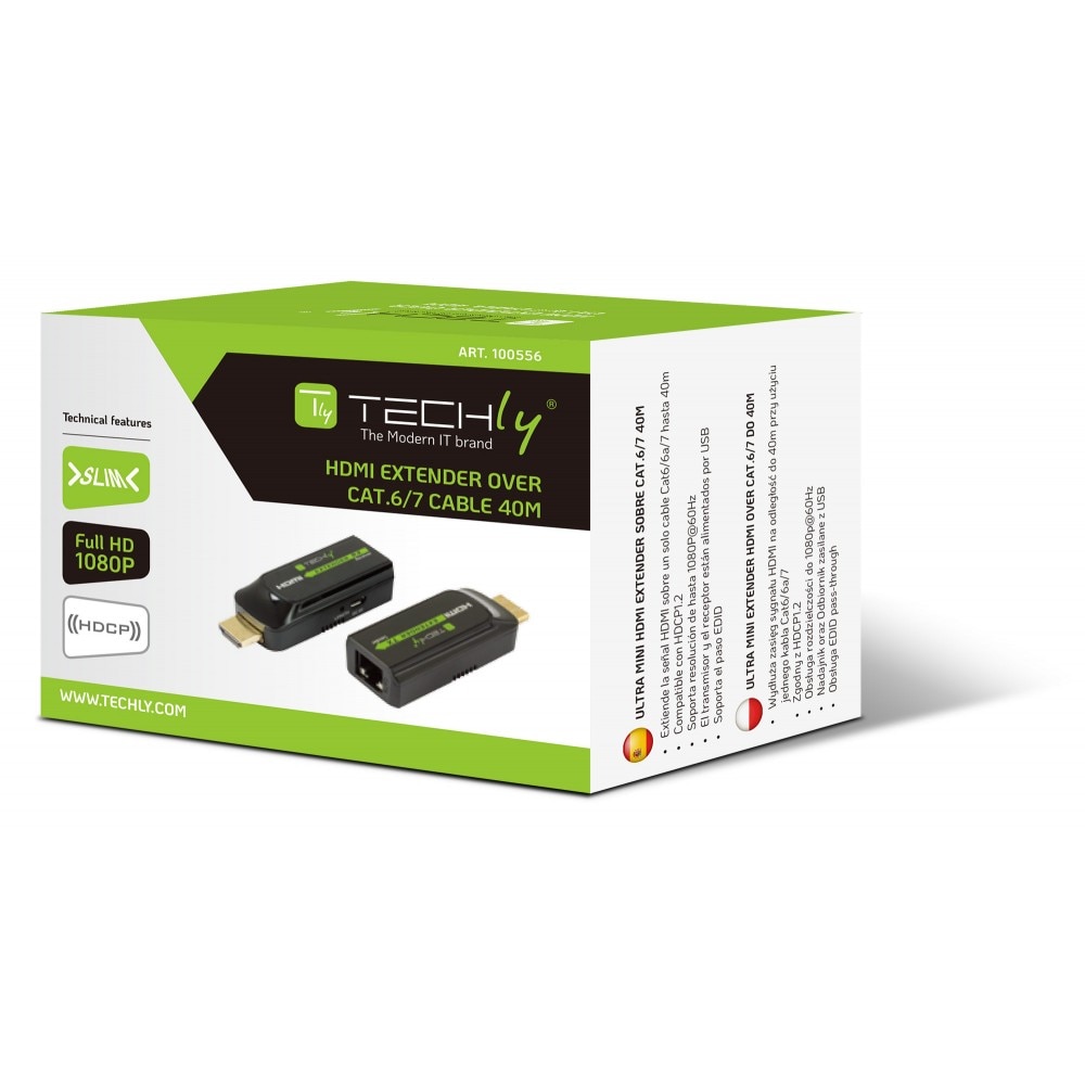 Kit Extender HDMI, pana la 40m, prin cablu UTP/STP/Cat.5E/6/6A/7, TECHLY , Full HD @ 60Hz, IDATA EXT-E70S