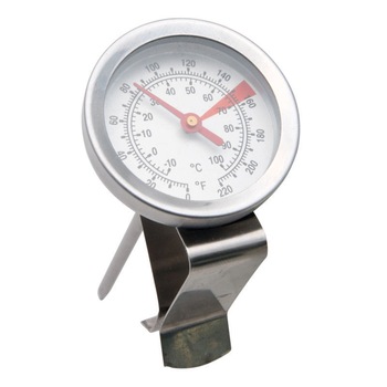 Termometru lichide, destinat masurarii temperaturii cafelei si laptelui, 0 - 220 °C, cu lentile de marire, otel inoxidabil 304, 127 x 48 mm, argintiu Termometru lichide, destinat masurarii temperaturii cafelei si laptelui, 0 - 220 °C, cu lentile de marire, otel inoxidabil 304, 127 x 48 mm, argintiu