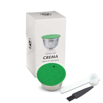 Capsula cafea INOX/ lingurita/periuta, Dolce Gusto Crema, reincarcabila/lavabila, certificare LFGB (standrad German) argintiu/verde Capsula cafea INOX/ lingurita/periuta, Dolce Gusto Crema, reincarcabila/lavabila, certificare LFGB (standrad German) argintiu/verde