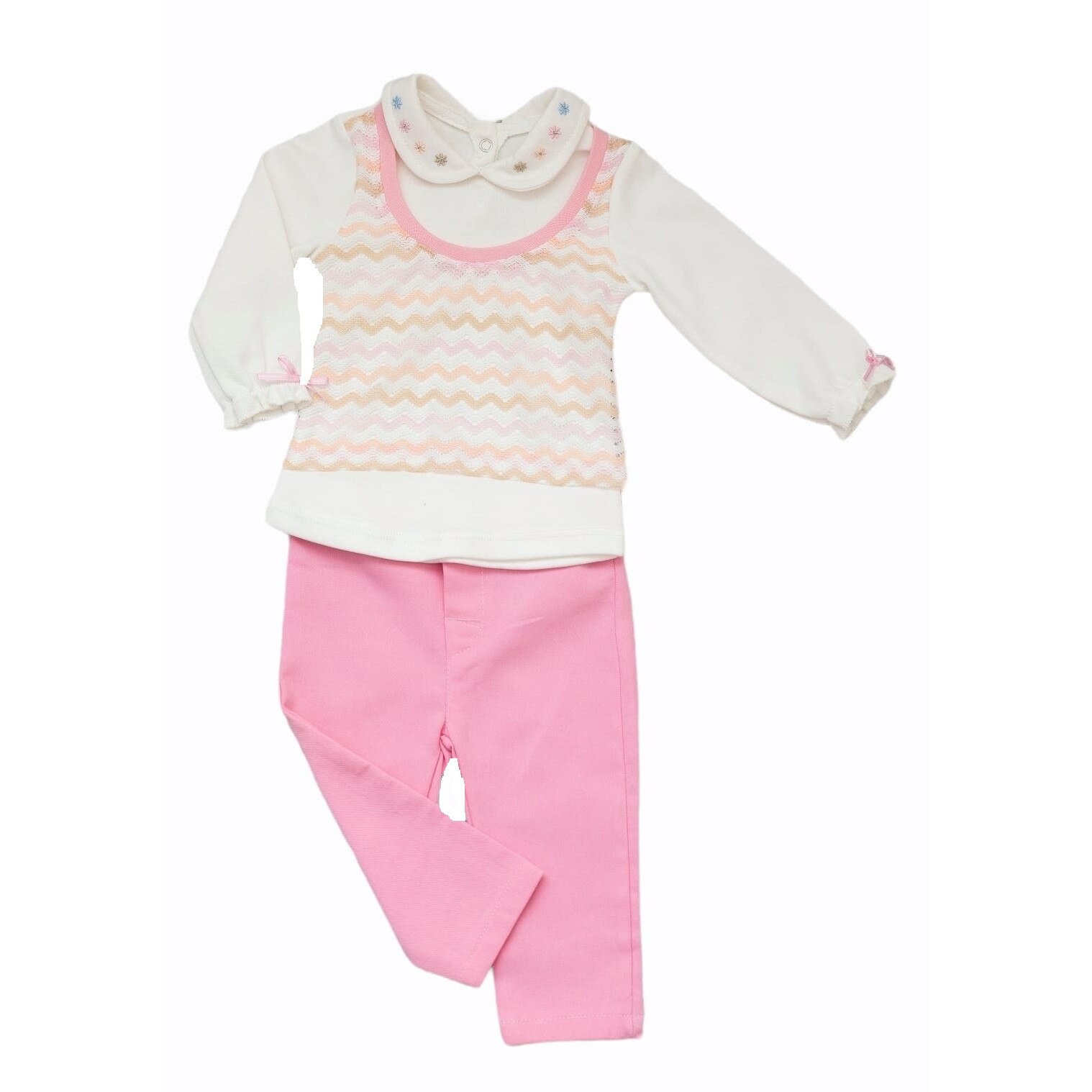 Compleu 2 piese din bumbac dantelat, blugi roz