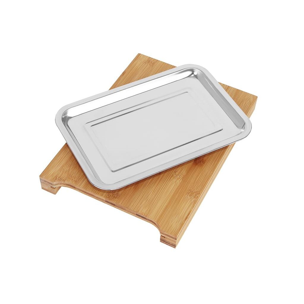 Tocator din bambus, Zola®, cu tava metalica glisanta, 35x25x3,5cm