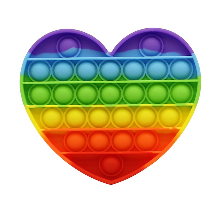 Jucarie Push Pop Bubble Fidget, Pop It, forma de inimioara, + 3 ani, Multicolor