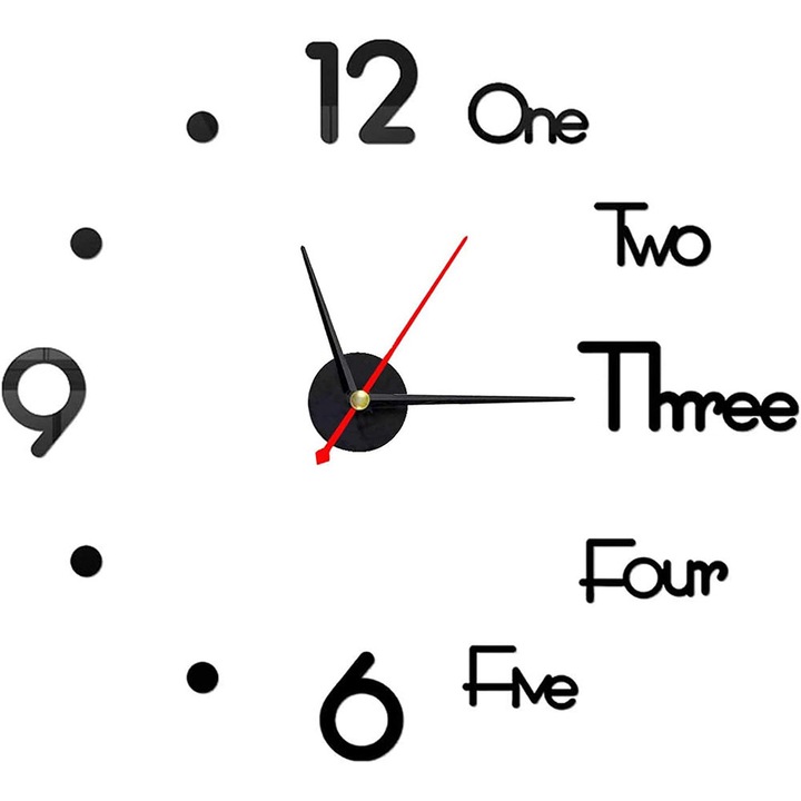 Ceas decorativ de perete, BOMSTOM, Diametru 30-50 cm, Oglinda acrilica, Instalare usoara, Efect 3D Pentru Living, Dormitor, Bucatarie, Negru