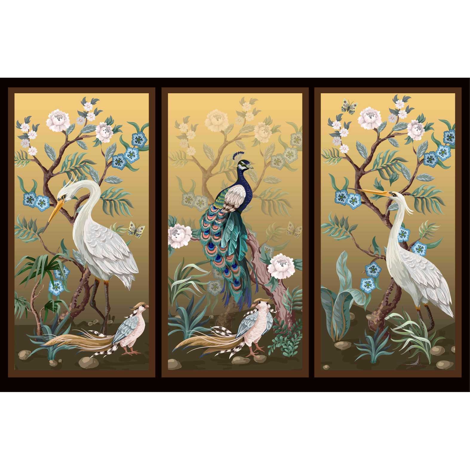 Sticker decorativ, Motive chinezesti, 3 panouri de 43x118 cm