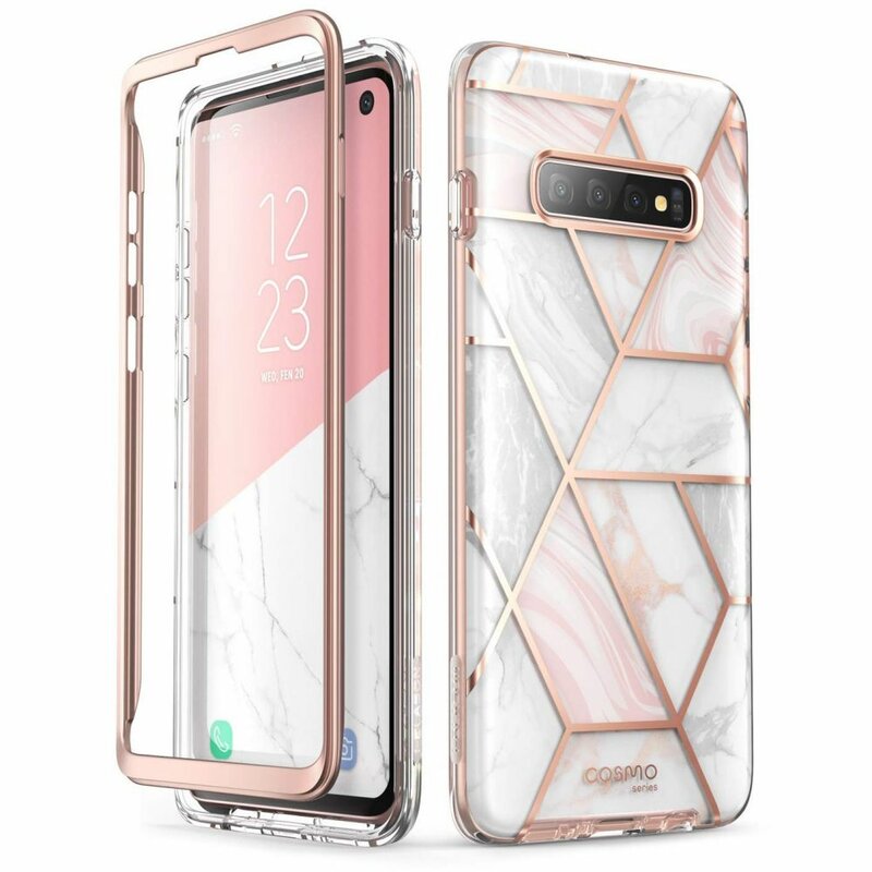 Husa premium compatibila cu Samsung Galaxy S10 din silicon moale, design extravagant, i-Blason, roz