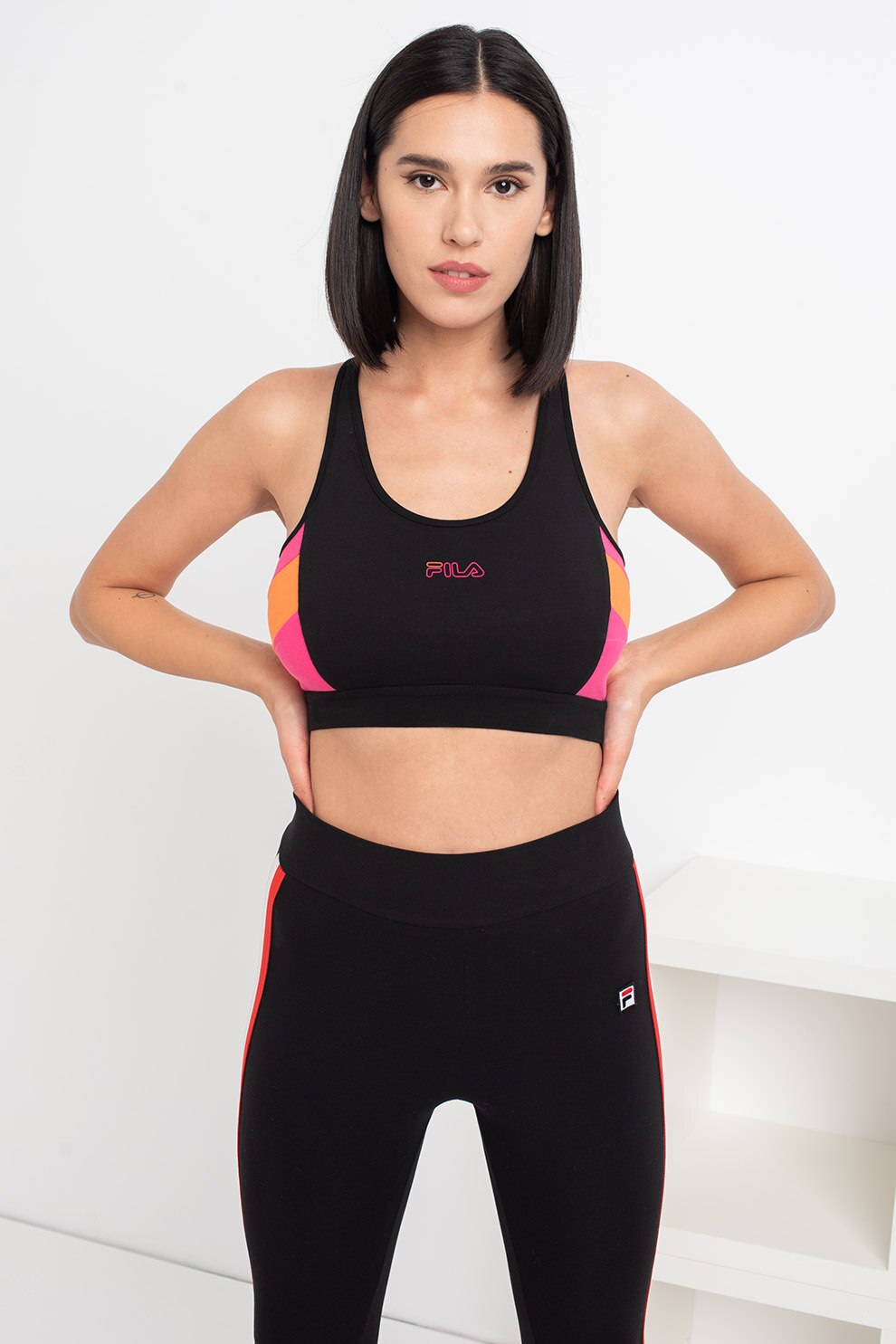 Fila, Bustiera cu decupaj racerback Pola, Negru/Roz/Oranj