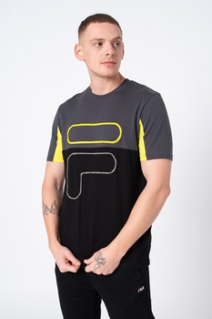 Fila, Tricou cu imprimeu logo Paton, Negru/gri/verde neon Fila, Tricou cu imprimeu logo Paton, Negru/gri/verde neon