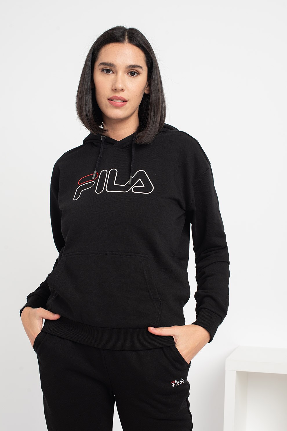 Fila, Hanorac cu snur de ajustare si imprimeu logo Larkin, Negru, S