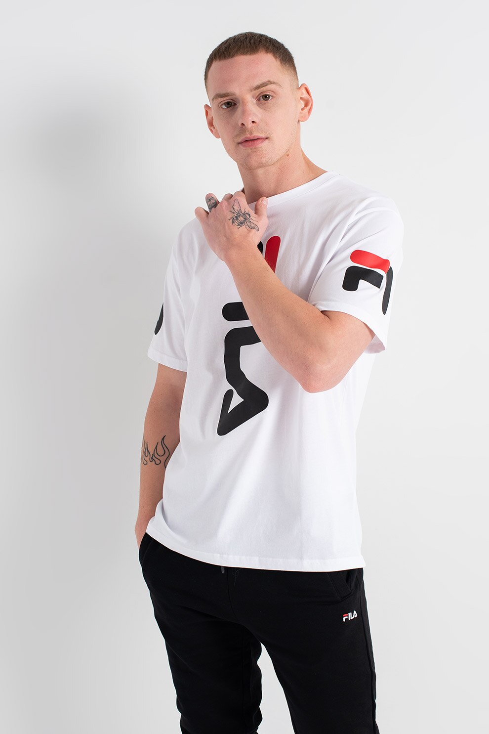Fila, Tricou din bumbac cu imprimeu logo Allan, Alb/Negru/Rosu