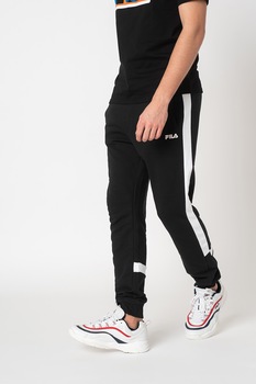 Fila, Pantaloni sport cu snur si benzi laterale contrastante Davis, Negru/Alb Fila, Pantaloni sport cu snur si benzi laterale contrastante Davis, Negru/Alb
