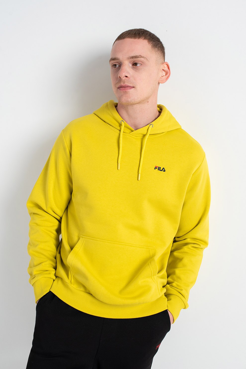 Fila, Hanorac din amestec de bumbac organic cu buzunar kangaroo Eben, Verde lime