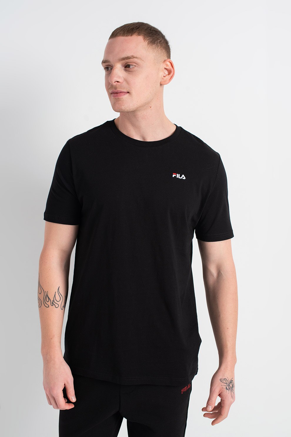 Fila, Tricou din bumbac organic cu decolteu la baza gatului Edgar, Negru