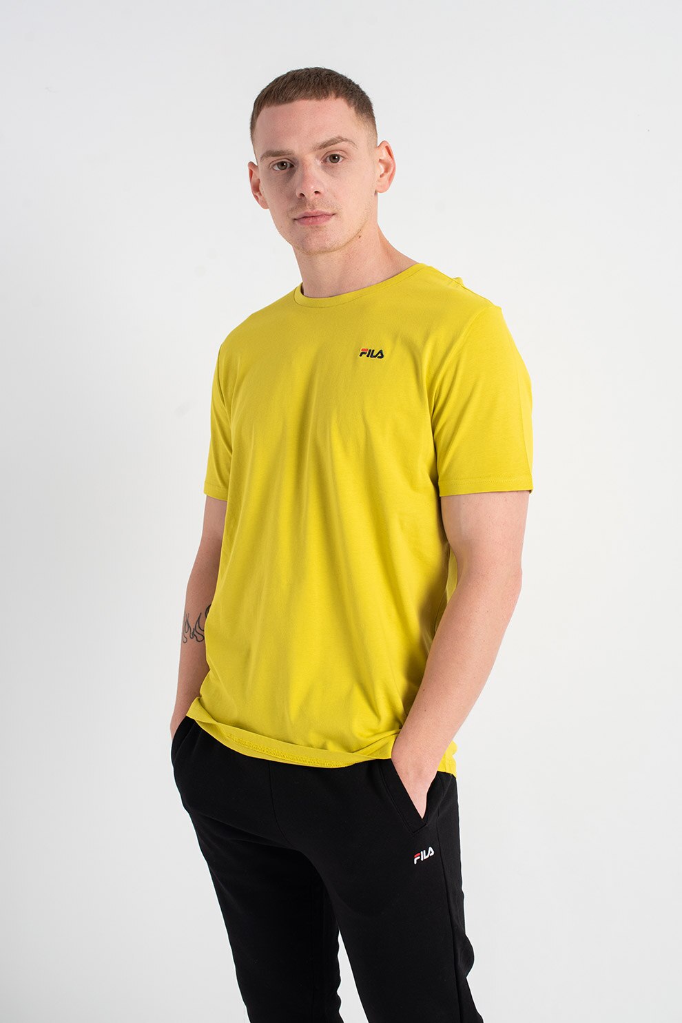 Fila, Tricou din bumbac organic cu decolteu la baza gatului Edgar, Verde lime