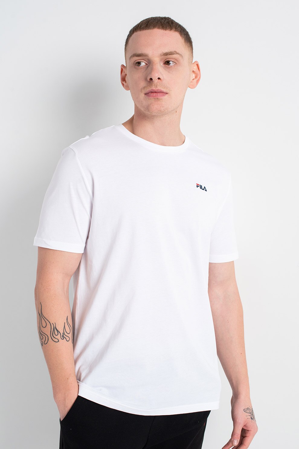 Fila, Tricou din bumbac organic cu decolteu la baza gatului Edgar, Alb