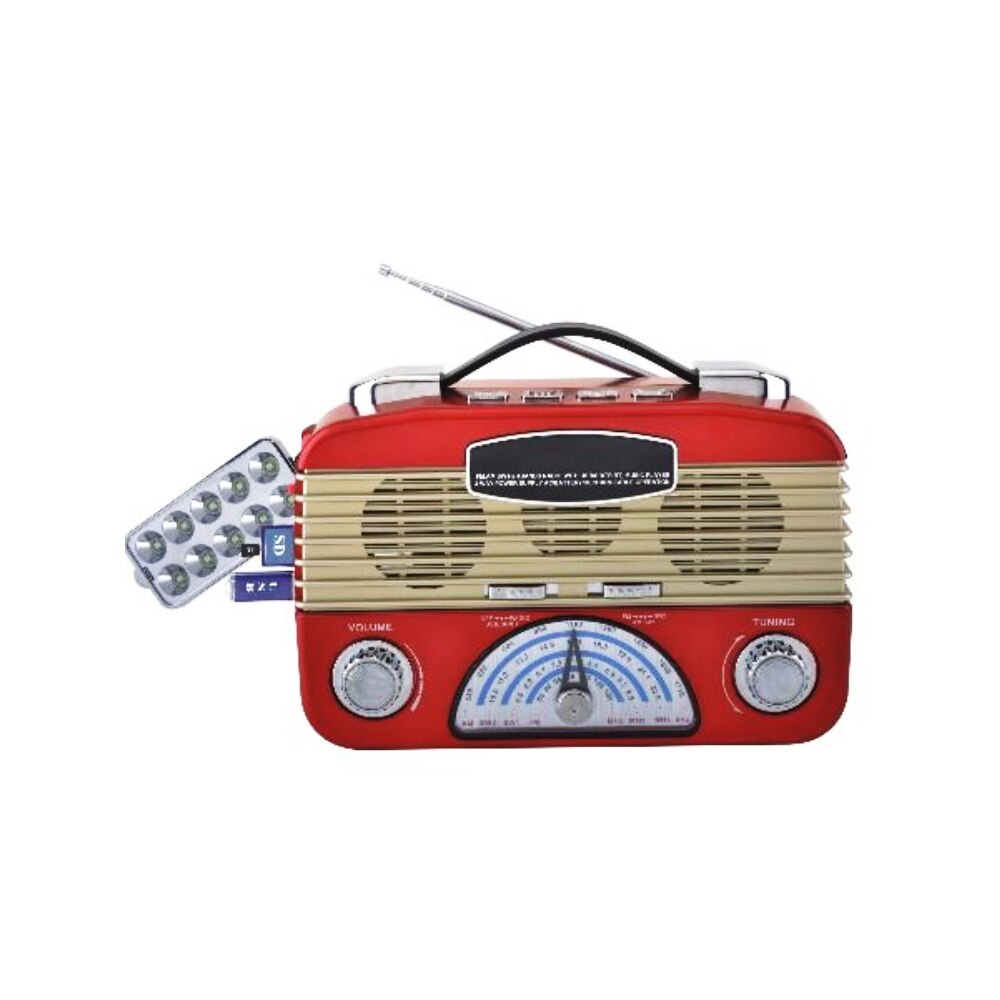 Radio Portabil Retro FP-1503U, Acumulator Incorporat, Lampa Multi-Led, AUX, USB, TF Card, FM/AM/SW, Rosu