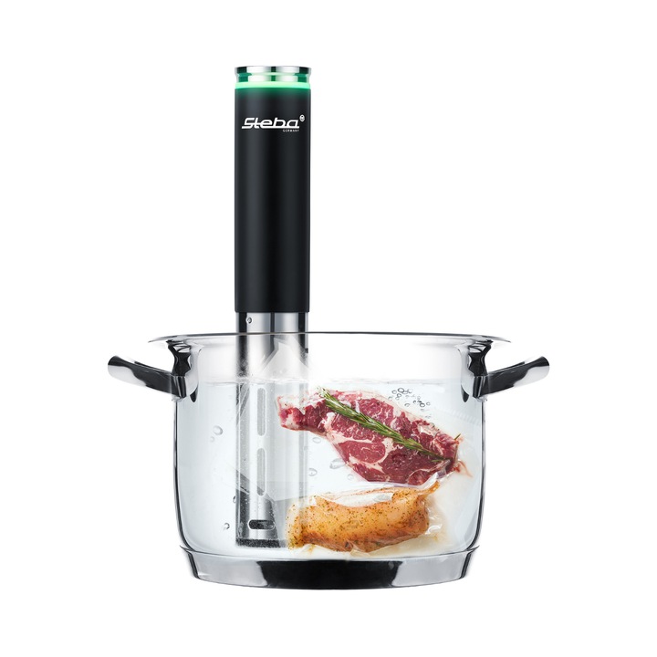 Stick pentru gatit Sous-Vide Steba, SV 60, putere 1200W, capacitate de incalzire 20 litri, timer, control temperatura, display digital, negru/inox