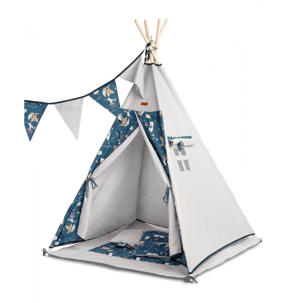 Cort din bumbac pentru copii Sensillo Tipi bleumarin 105x105 cm