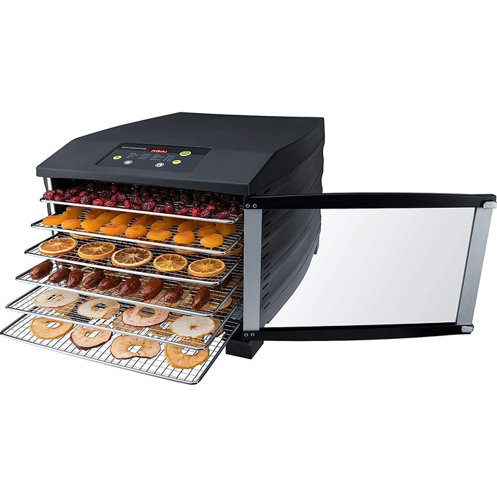 Deshidrator de alimente Steba, ED 6, 6 tavi otel inoxidabil, display, motor durabil cu ventilator, functie control temperatura, timer, negru
