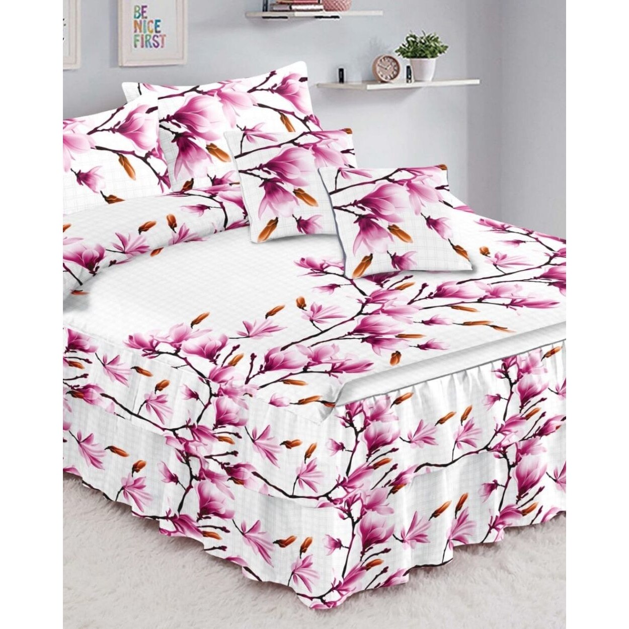 Lenjerie Finet Satinat cu Volanase - 6 Piese - Pat 2 Persoane - FNVC-81