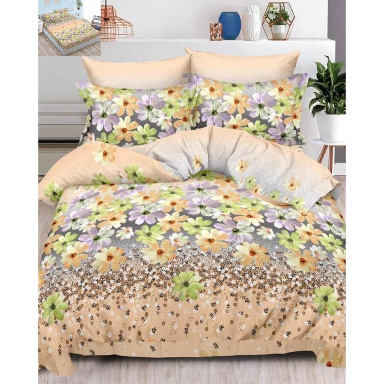 Set Lenjerie Finet, Cearceaf de Pat cu Elastic, 6 Piese, Pat 2 Persoane, Gravy