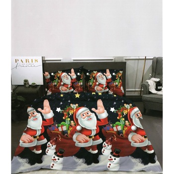 Set Lenjerie pat dublu cocolino , 4 piese, 230 x 250 cm, Ralex Pucioasa, Mos Craciun cu Sacul - Bleumarin Set Lenjerie pat dublu cocolino , 4 piese, 230 x 250 cm, Ralex Pucioasa, Mos Craciun cu Sacul - Bleumarin