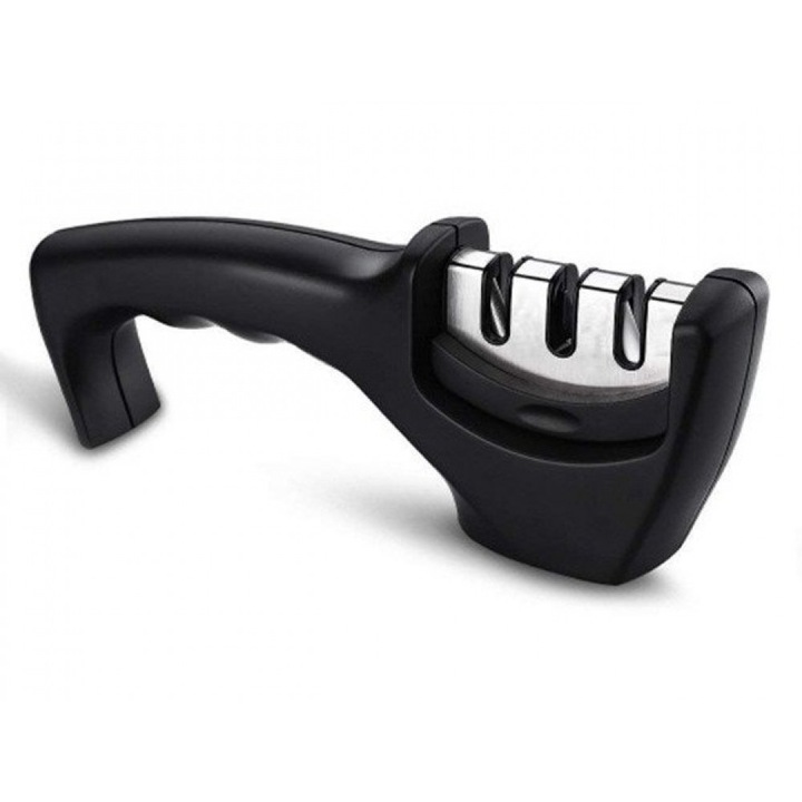 3 az 1-ben háromfázisú késélező ergonomikus fogantyúval, 20cm x 7.5cm x 5cm, fekete