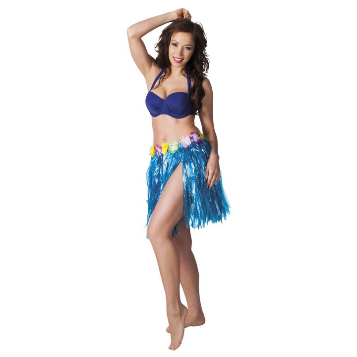 Costum carnaval femei, Boland, Hawaian, Albastru, 45cm