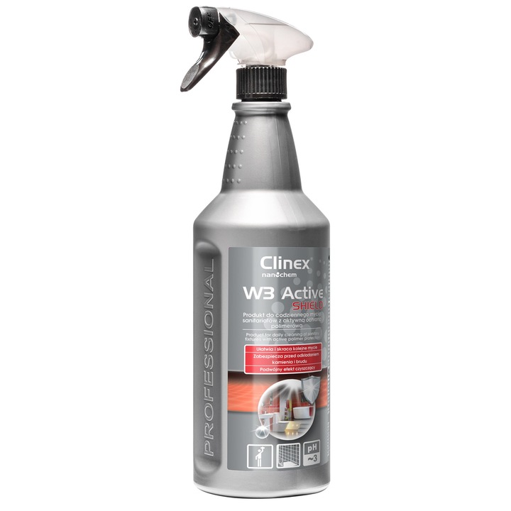 Разтвор за почистване на санитарни повърхности/бани Clinex W3 Active Shield, 1л