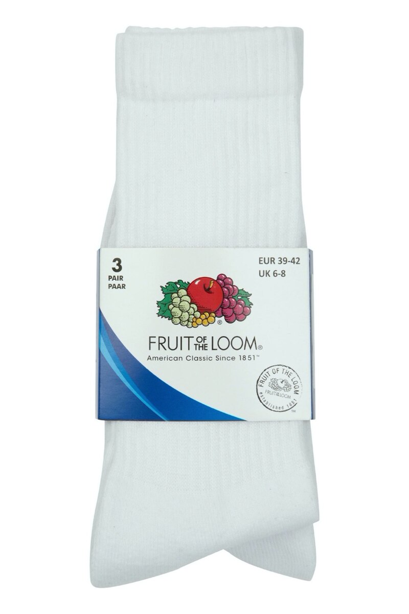 Set 3 perechi sosete Fruit of the Loom, M, Alb