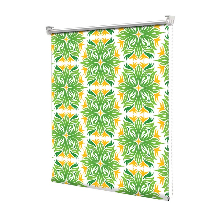 Roleta Art Shade tip Jaluzea cu Rulou si sistem inclus, Art Star, Forme decorate verzi si galbene, Pattern, Decoratiuni, Latime 65 cm x Inaltime 190 cm