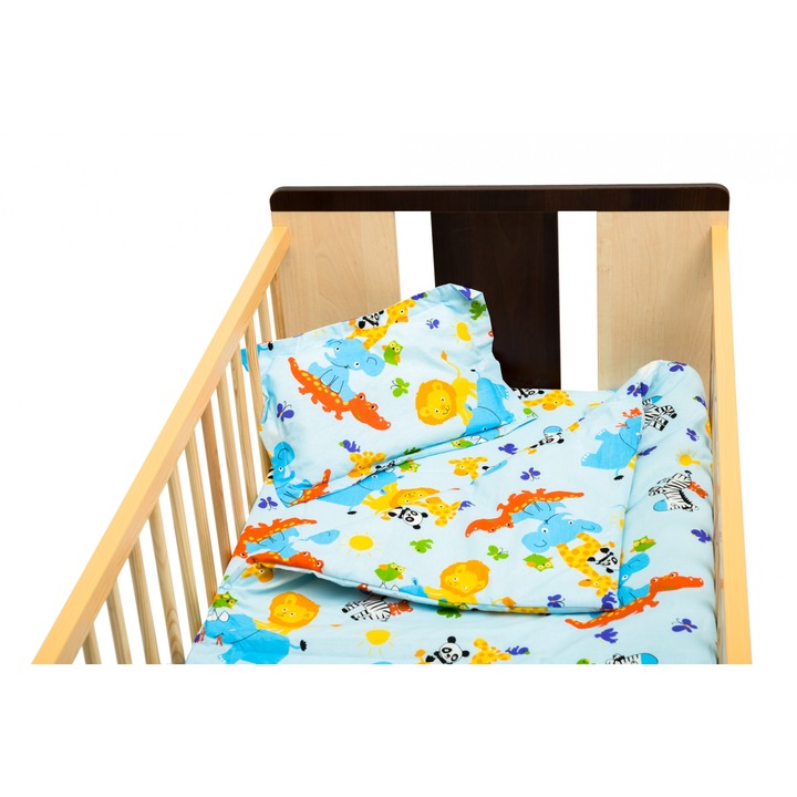 Set lenjerie pat cu pilota Amoras, 5 piese, animale salbatice, turcoaz