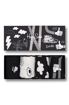 Happy Socks, Set unisex de sosete lungi cu model, 4 perechi, Negru/Alb, 36-40 Happy Socks, Set unisex de sosete lungi cu model, 4 perechi, Negru/Alb, 36-40