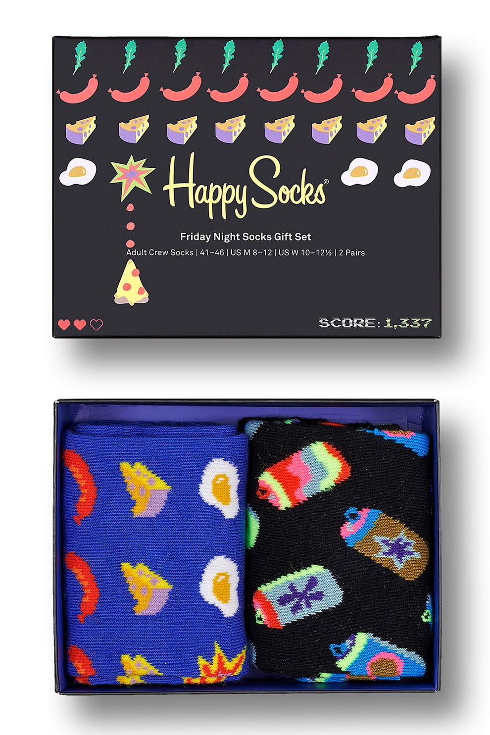 Happy Socks, Set unisex de sosete lungi cu model, 2 perechi, Albastru royal/Galben/Alb, 36-40