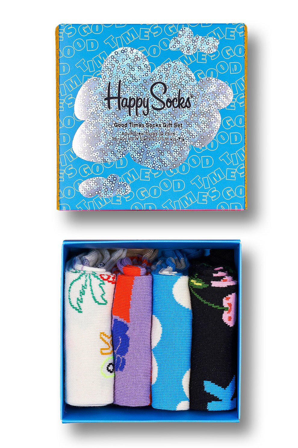 Happy Socks, Set unisex de sosete lungi cu model, 4 perechi, Multicolora, 36-40