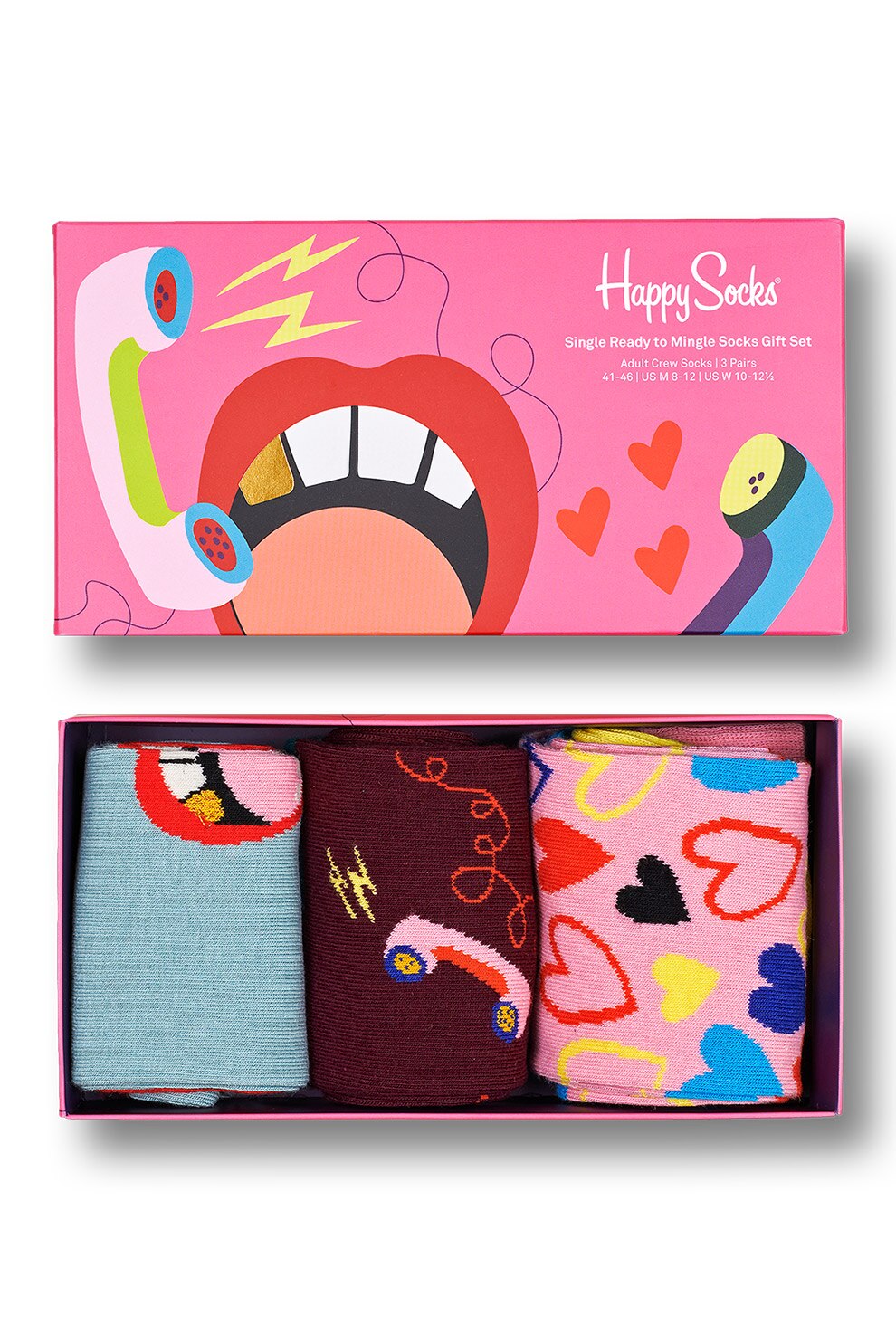 Happy Socks, Set unisex de sosete lungi cu model, 3 perechi, Multicolora, 41-46