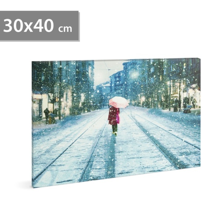 LED-es fali hangulatkép - téli táj - 2 x AA, 30 x 40 cm